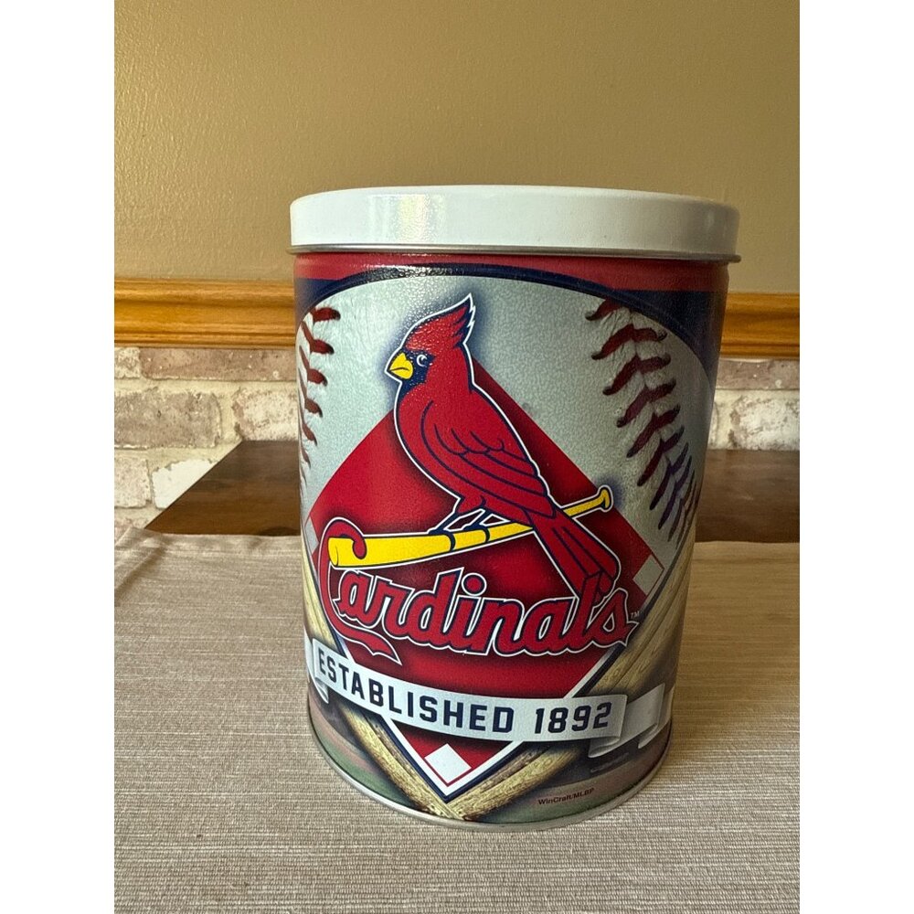 St. Louis Cardinals Metal Tin Canister With Baseball Graphics & Lid